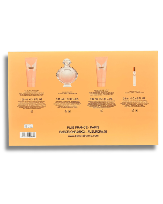 Coffret OLYMPEA EDT 100ml + Gel douche 100ml + Lotion 100ml + EDT 20ml