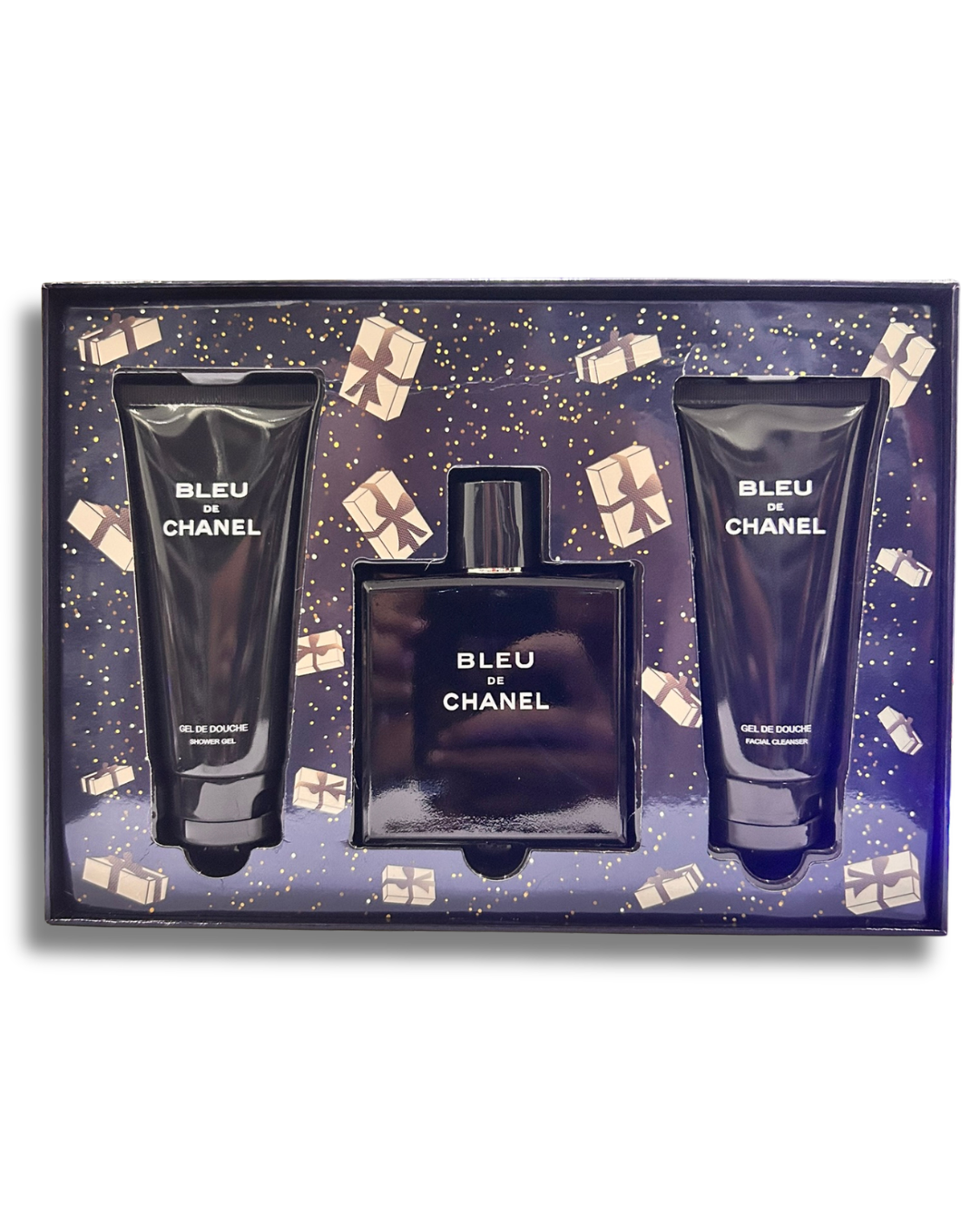 Coffret BLEU DE CHANEL EDP 100ml + Gel Douche 100ml + Gel Nottoyant Visage 100ml