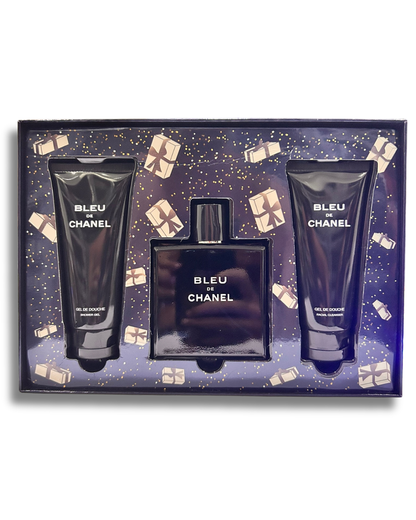 Coffret BLEU DE CHANEL EDP 100ml + Gel Douche 100ml + Gel Nottoyant Visage 100ml