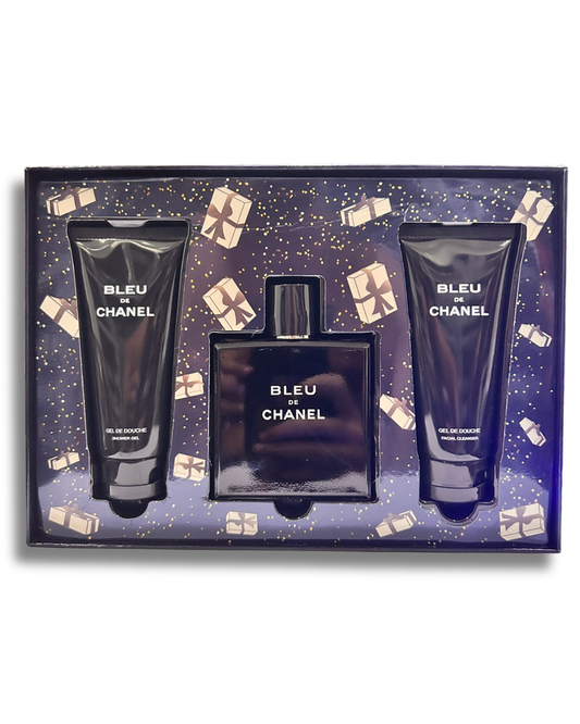 Coffret BLEU DE CHANEL EDP 100ml + Gel Douche 100ml + Gel Nottoyant Visage 100ml