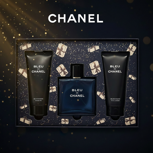 Coffret BLEU DE CHANEL EDP 100ml + Gel Douche 100ml + Gel Nottoyant Visage 100ml
