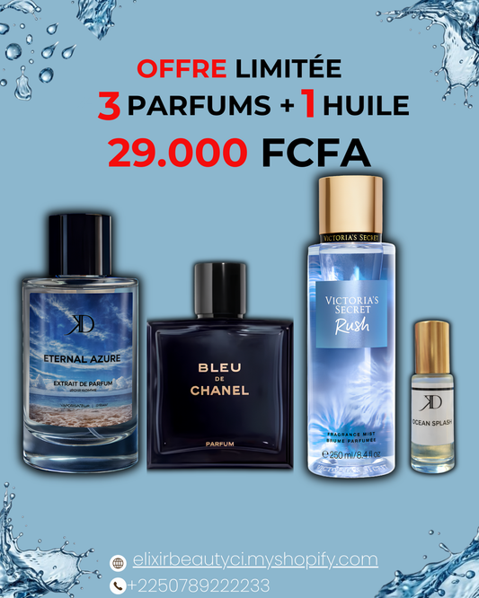 KD Eternal Azure + Bleu de CHANEL + brume + Huile Eternal Azure