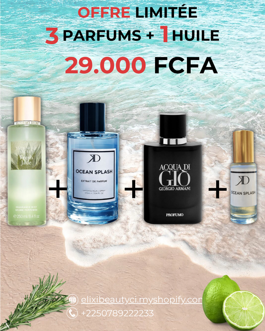KD Ocean Splash + Aqua Di Gio + brume + Huile Ocean Splash