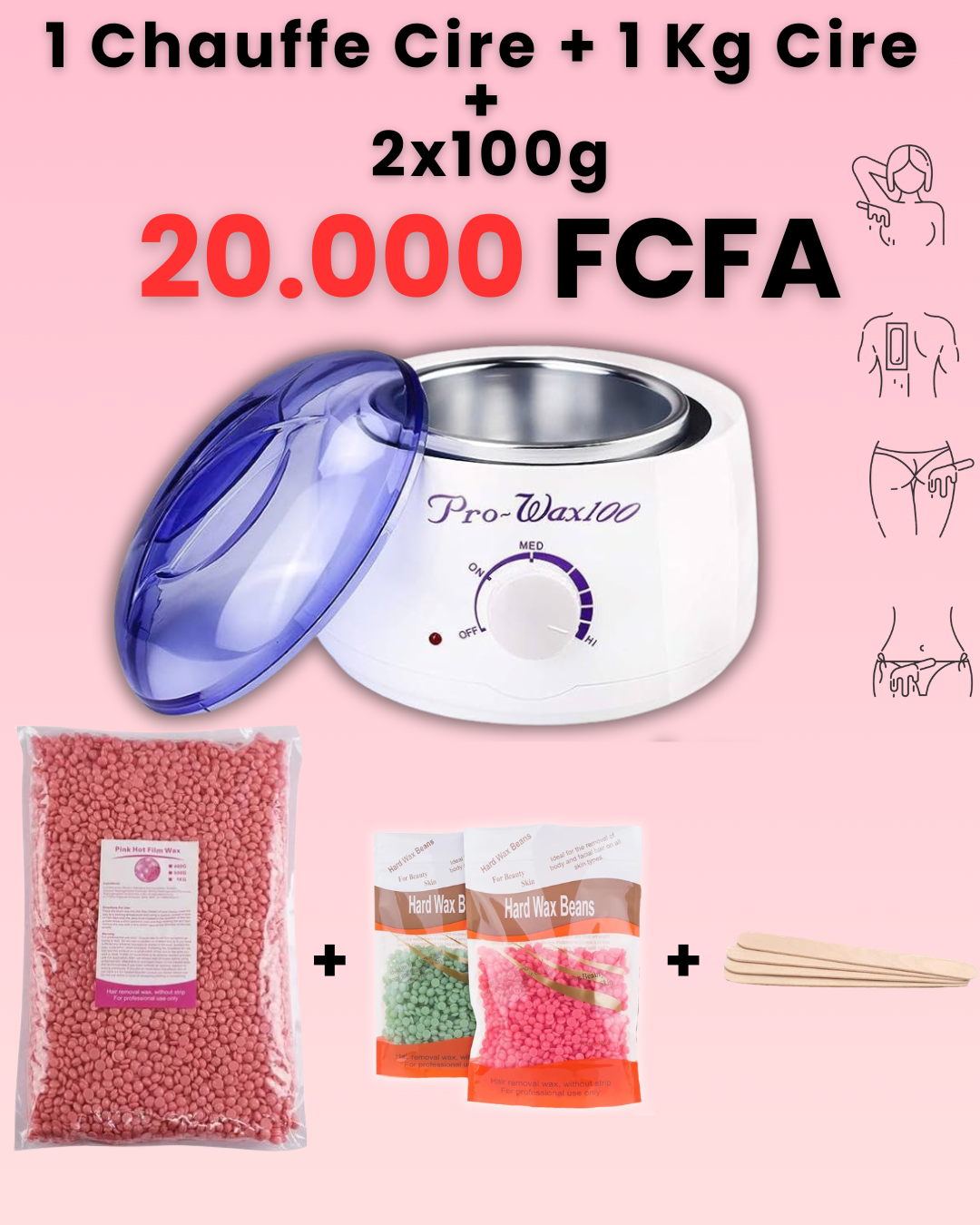 Kit Epilation Machine + 1 Kg + 2x100G Cire