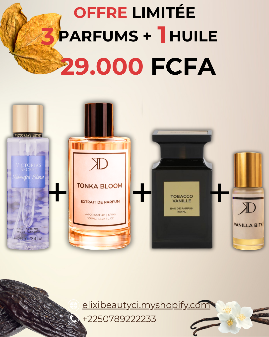 KD Tonka Bloom + Tobacco Vanille + brume + Huile Vanilla Bite